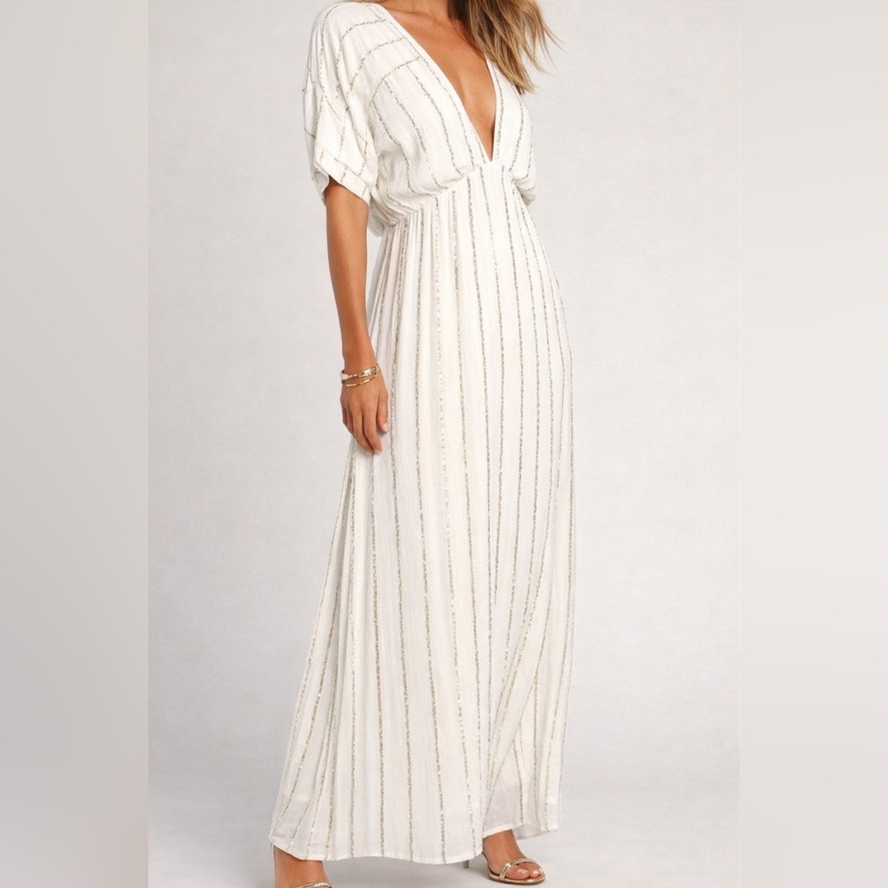 Aerie Ivory Crinkle Gauze Wrap Maxi Dress XL Boho Cottagecore Bridal Shower